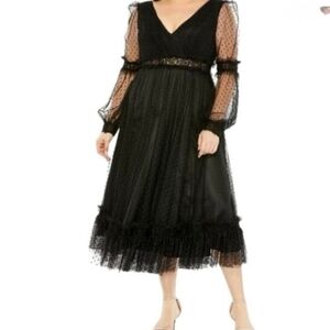 Mac Duggal Elegant Black Mesh Long Sleeve Dress
